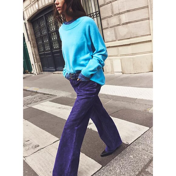 FREE PEOPLE We The Free Tinsley Baggy High Rise Flocked Jeans / Twilight Blue - Picture 5 of 15